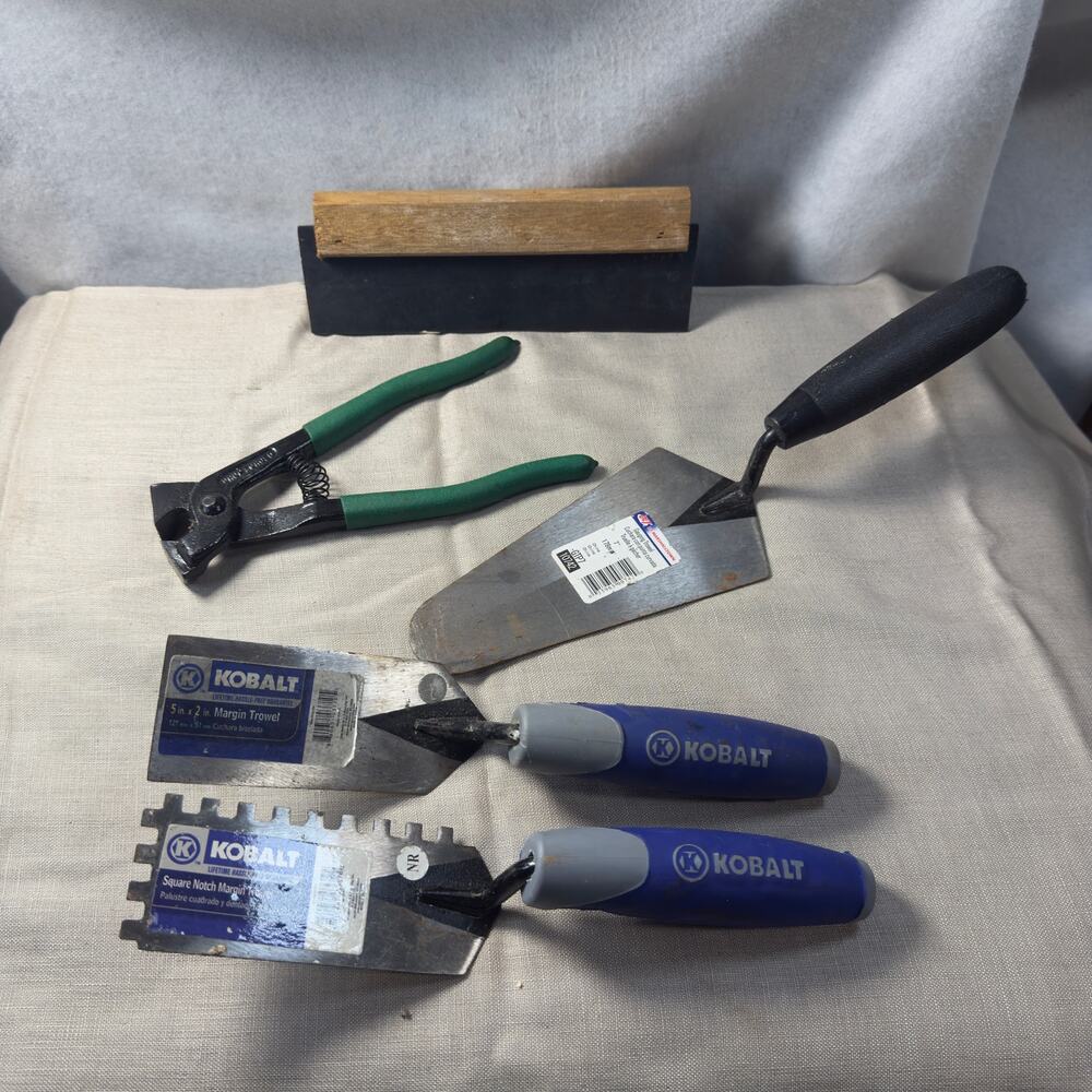 5pc Tile Masonry Tool Lot Kobalt Marshalltown Trowels Float Tile Nippers